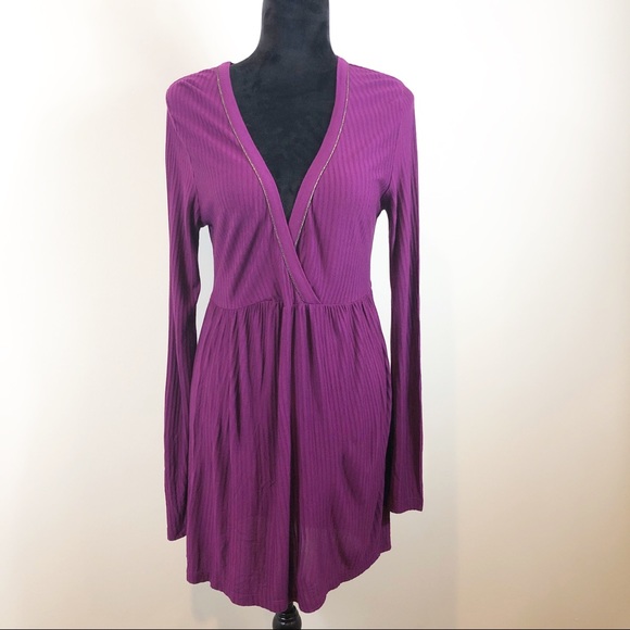 French Connection Dresses & Skirts - French Connection Evening Berry Ribbed Dress L NWT